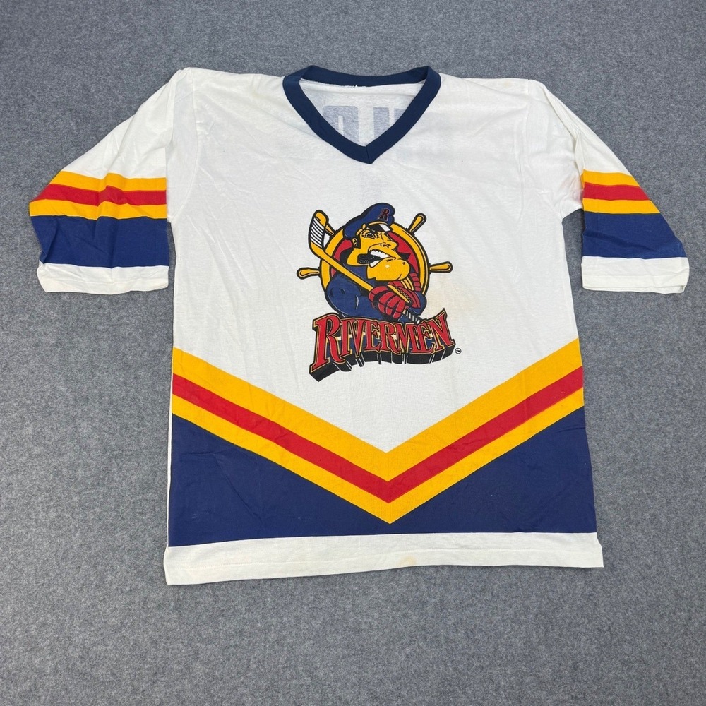 Vintage Single Stitch Rivermen Hockey Jersey TShirt Mens XL Y2K
